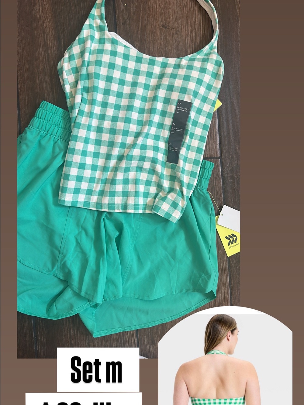 all in motion Green Gingham Tank & Solid Green Lounge Shorts Set - Picture 1 of 3